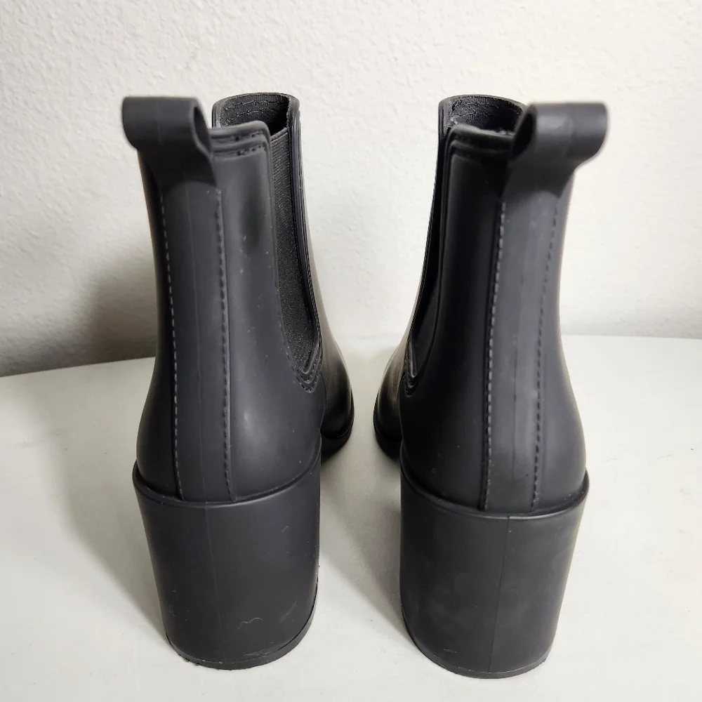Jeffrey Campbell Womens Black Hurricane Heeled Chelsea Rain Booties-Size 10